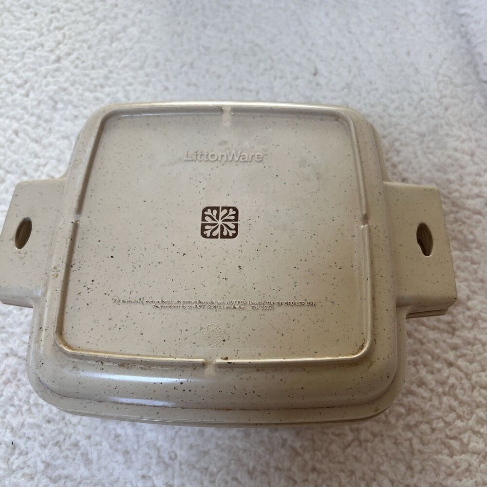 LittonWare Microwave Cookware 1.5 Qt Casserole Square Dish 39272 Lid 39271 Vtg